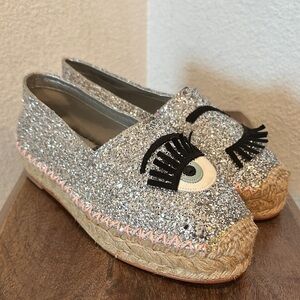 Glittery Espadrille Flats with Eye Motif